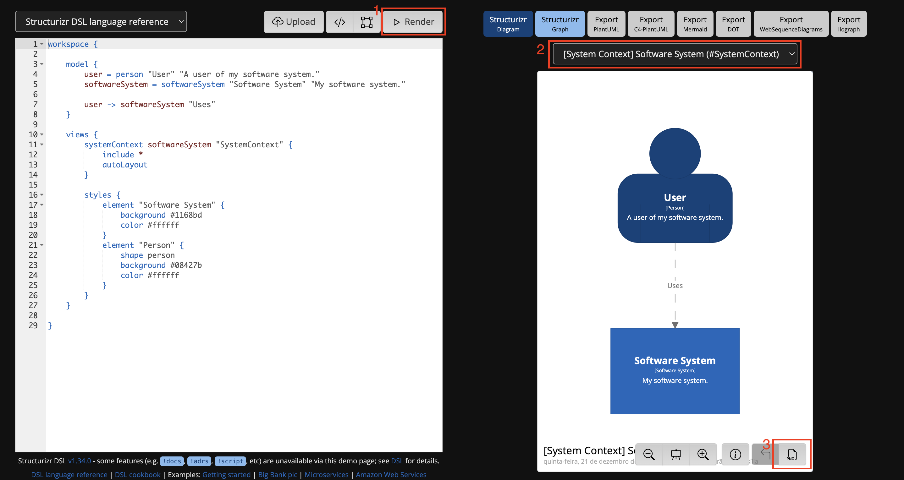 Print do editor de DSL do Structurizr